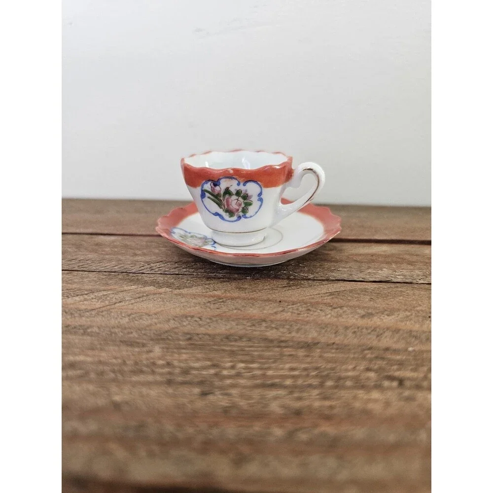Vintage Miniature Cup And Saucer Floral Design Made In Occupied Japan